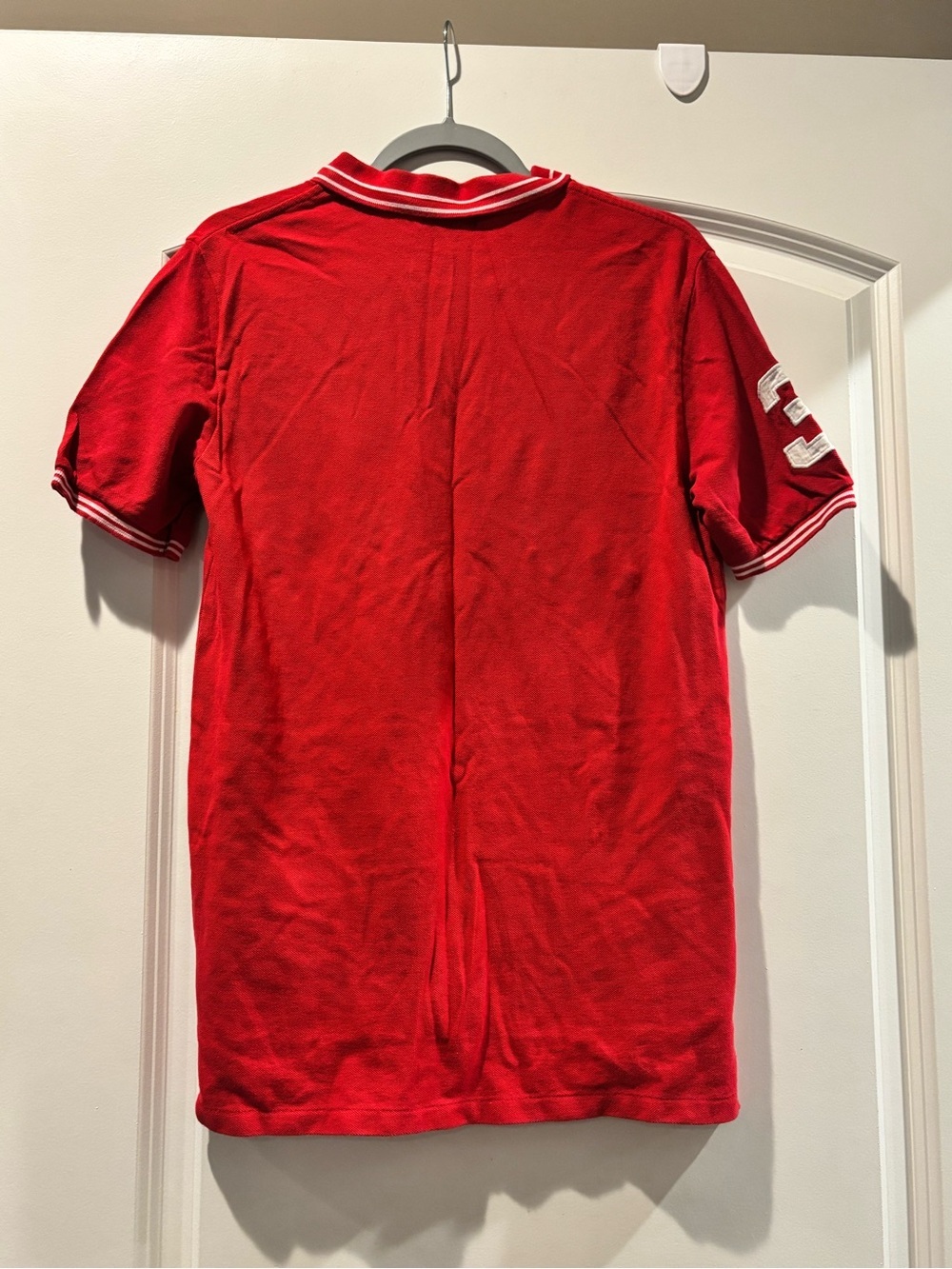 Polo by Ralph Lauren Red Short-Sleeve Polo with White Logo #3 on sleeve - Picture 2 of 4